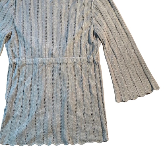 Vintage Gray Ribbed Knit Tie Waist Scalloped Hem Cardigan Sweater Small Y2K 90s - Picture 11 of 16